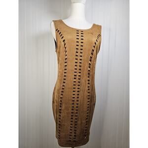Symphony Vintage Faux Suede Lazer Cut Dress Women's L Rodeo Western Boho